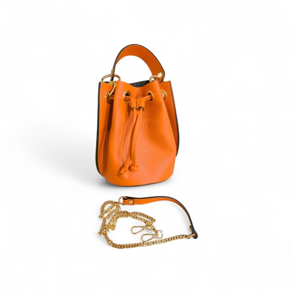 DV Divas Italian Leather Orange Bucket Bag – Gold Hardware – Includes Long Strap